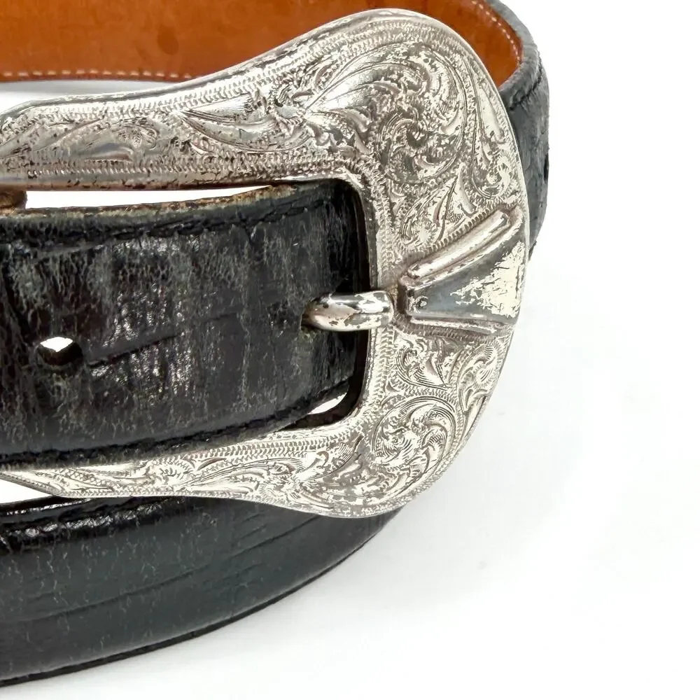 Vintage 90s Bill Adler Studio Black Genuine Leather Ornate Buckle Belt